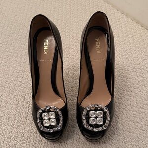 Fendi Black Heels with Crystal Embellishment size 36.5 Never Worn